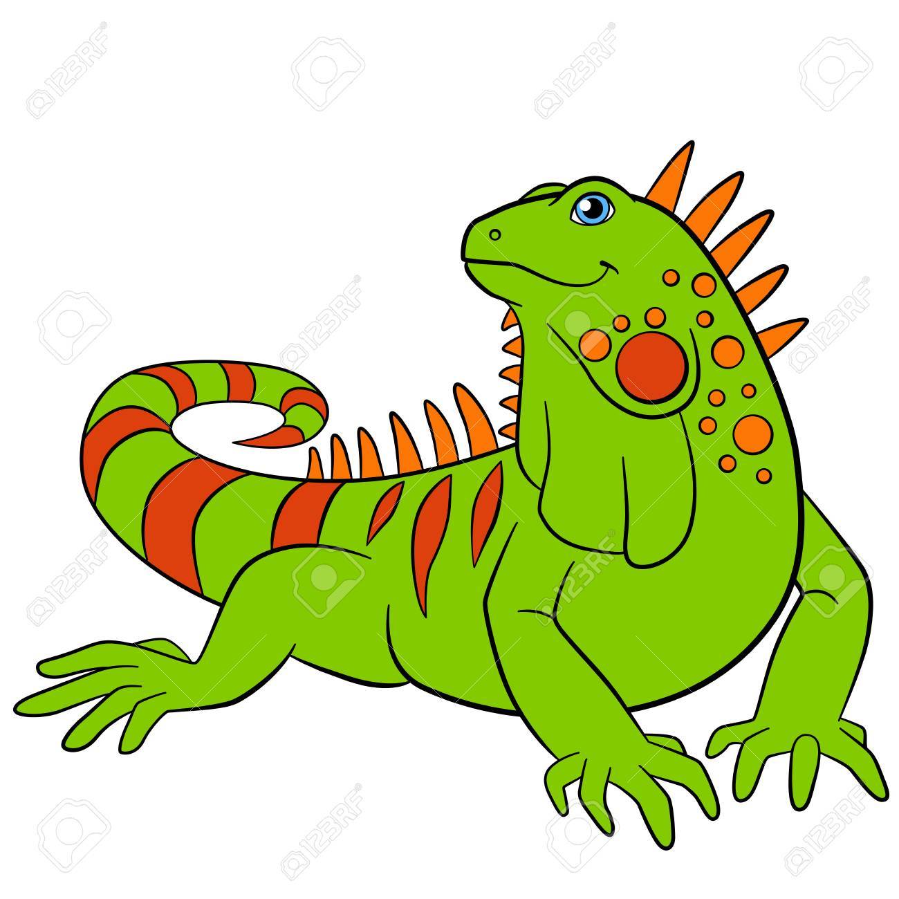 1300x1300 Vector Illustration Of A Happy Green Iguana Lizard By 4092 Clipart