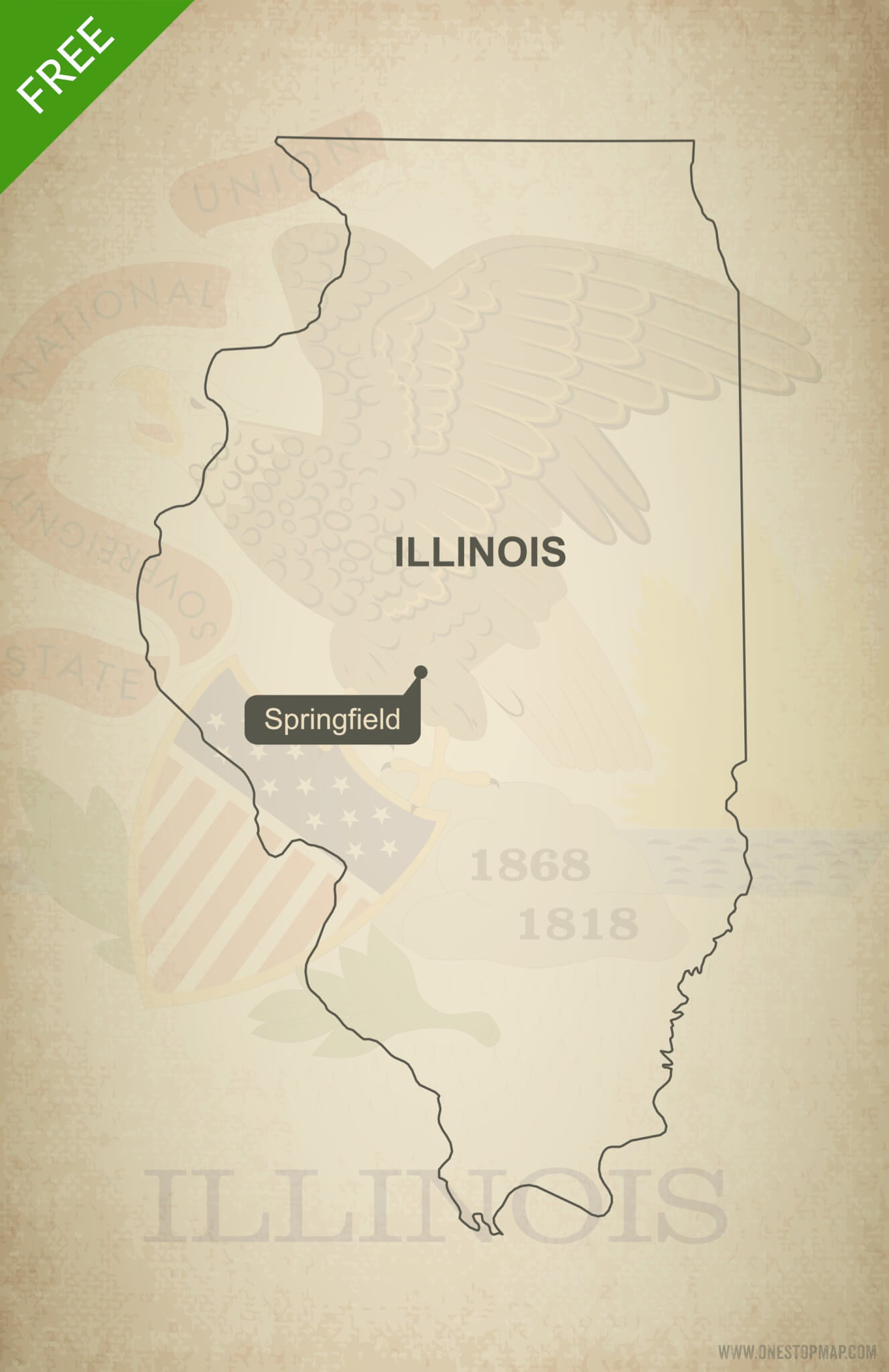 1327x2048 Free Vector Map Of Illinois Outline One Stop Map