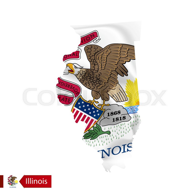 800x800 Illinois State Map With Waving Flag Of Us State. Vector