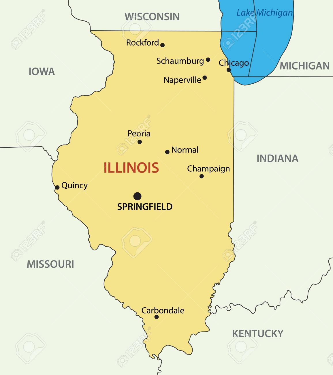 1155x1300 Map Of Illinois And Michigan Illinois Vector Map Royalty Free