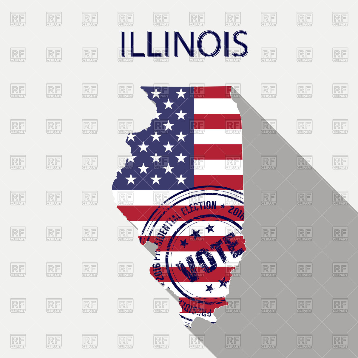 1200x1200 State Of Illinois Map With Flag And Presidential Day Vote Stamp