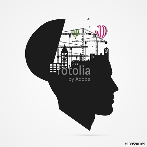500x500 Human Brain. Creative Imagination Concept With City Stock Image