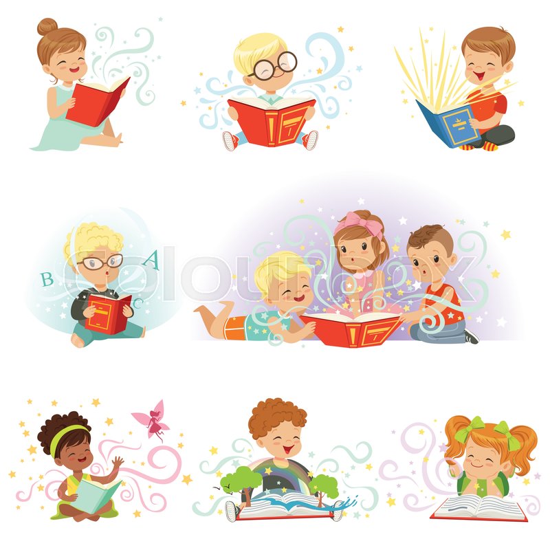 800x800 Adorable Little Boys And Girls Sitting And Reading Fairy Tales Set