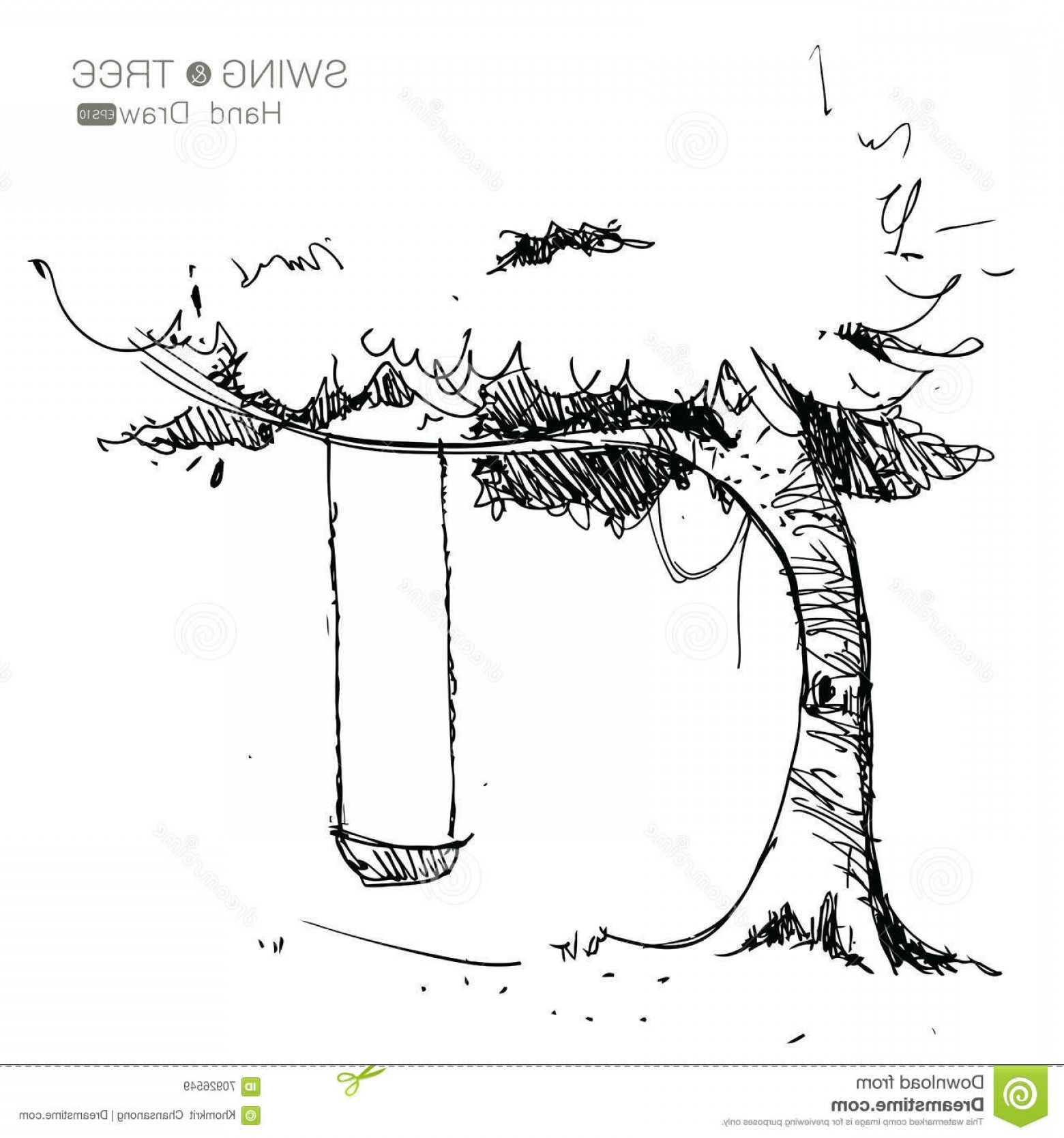 1560x1668 Stock Illustration Tree Swing Hand Draw Imagination Vector