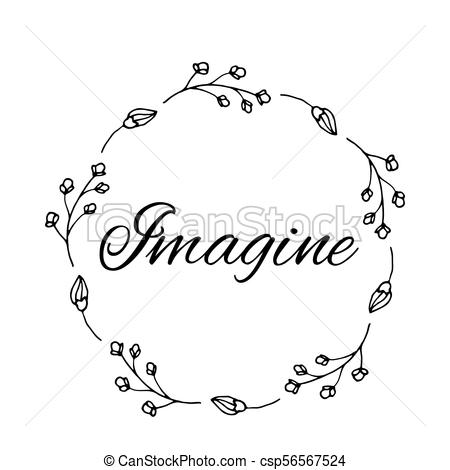 450x470 Imagine Text Flower Wreath, Hand Drawn Laurel. Greeting Card