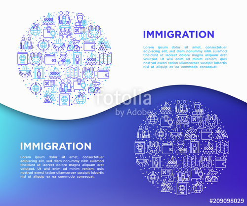 500x417 Immigration Concept In Circle With Thin Line Icons Immigrants