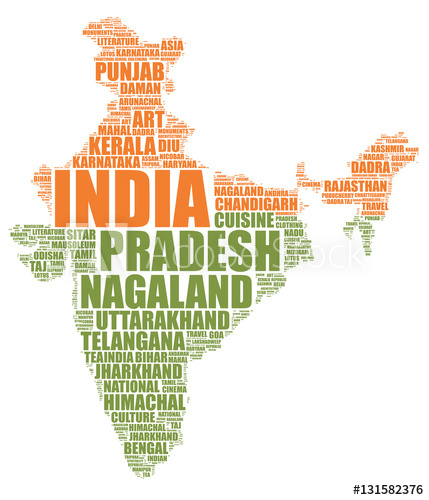 429x500 India Map Vector Tag Cloud Illustration