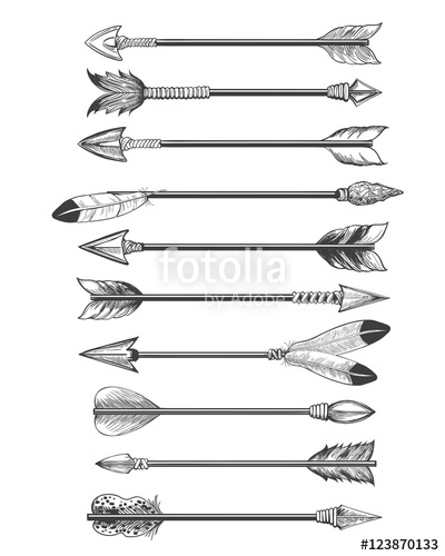 400x500 Hand Drawing Ethnic Arrows Isolated On White Background. Vector