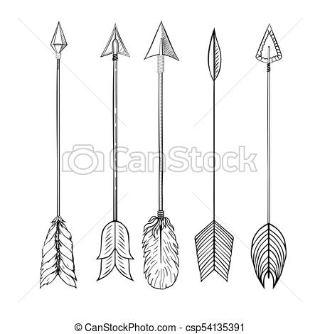 450x470 Tribal Indian Arrow Set. Ethnic Hand Drawn Vector Illustration.