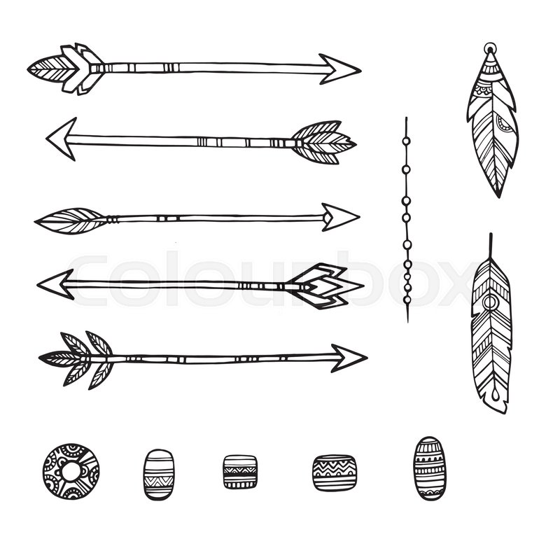 800x800 Tribal Indian Arrows. Hand Drawn Decorative Elements In Boho Style