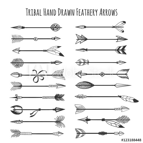 500x500 American Indian Arrow Icons. Tribal Hand Drawn Feathery Arrows