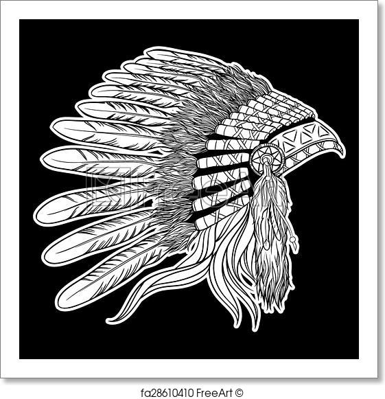 561x581 Free Art Print Of Native American Indian Chief Headdress. Vector