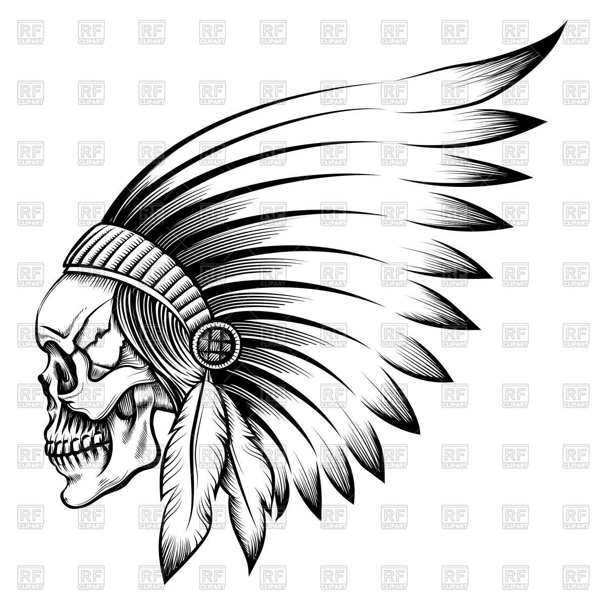 1200x1200 Indian Chief Skull In Engraving Style Vector Image Vector