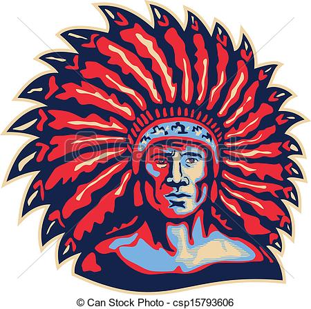 450x448 Native American Indian Chief Warrior Retro. Illustration Of A