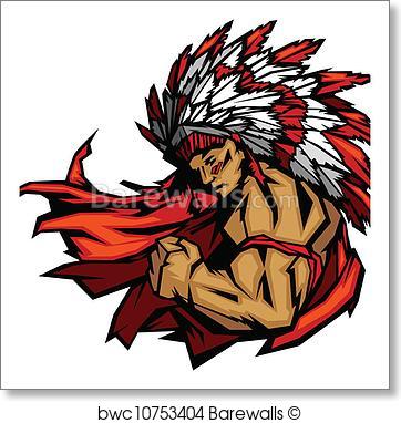 362x382 Art Print Of Indian Chief Mascot Flexing Arm Vector Graphic
