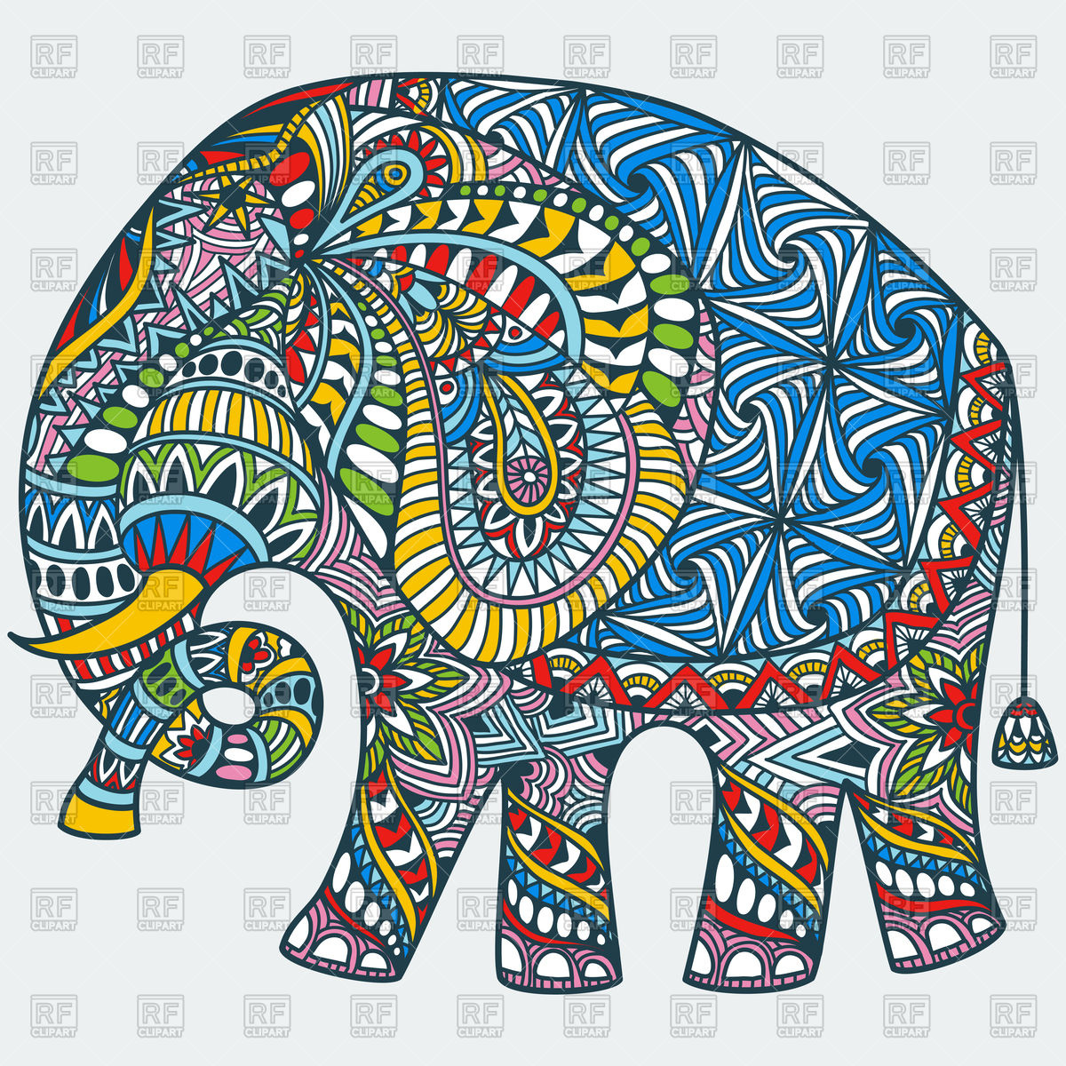 1200x1200 Hand Drawn Color Tattoo Indian Elephant Vector Image Vector