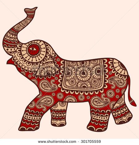 450x470 Vintage Indian Elephant. Vector Illustration Elephants In