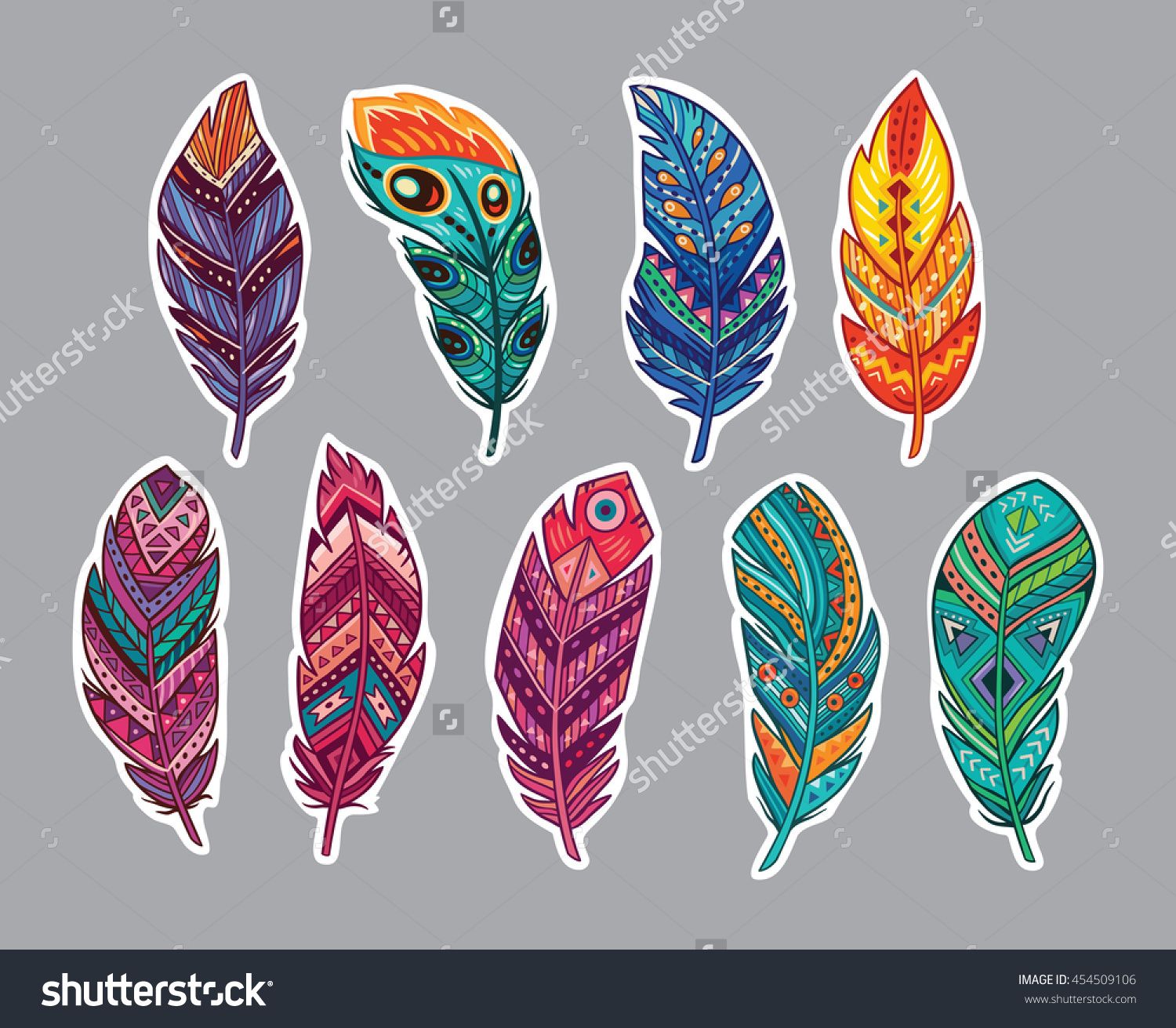 1500x1311 Collection Of Stickers With Indian Feathers. Vector Illustration
