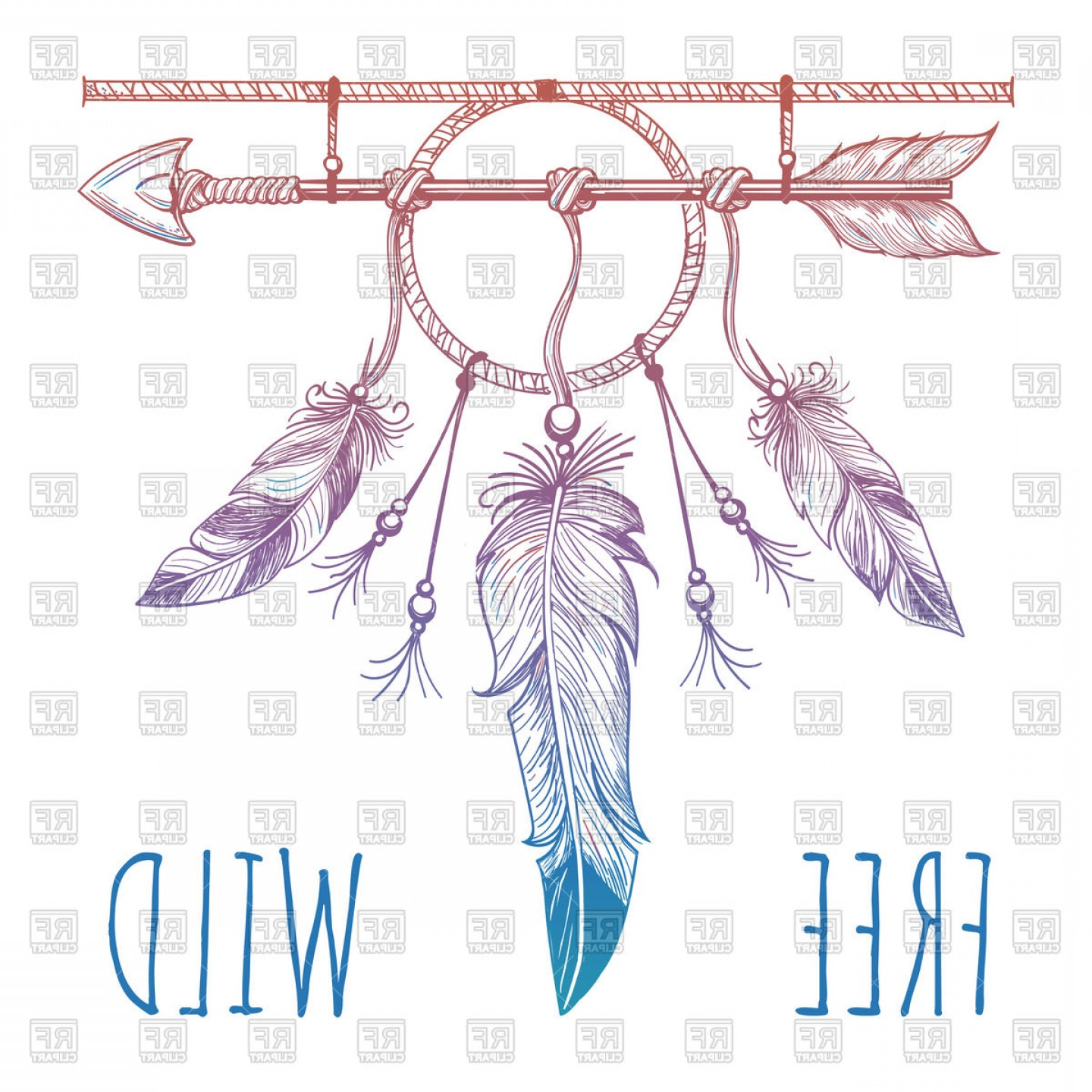 1440x1440 Sketch Of Native American Arrow And Feathers Vector Clipart Arenawp
