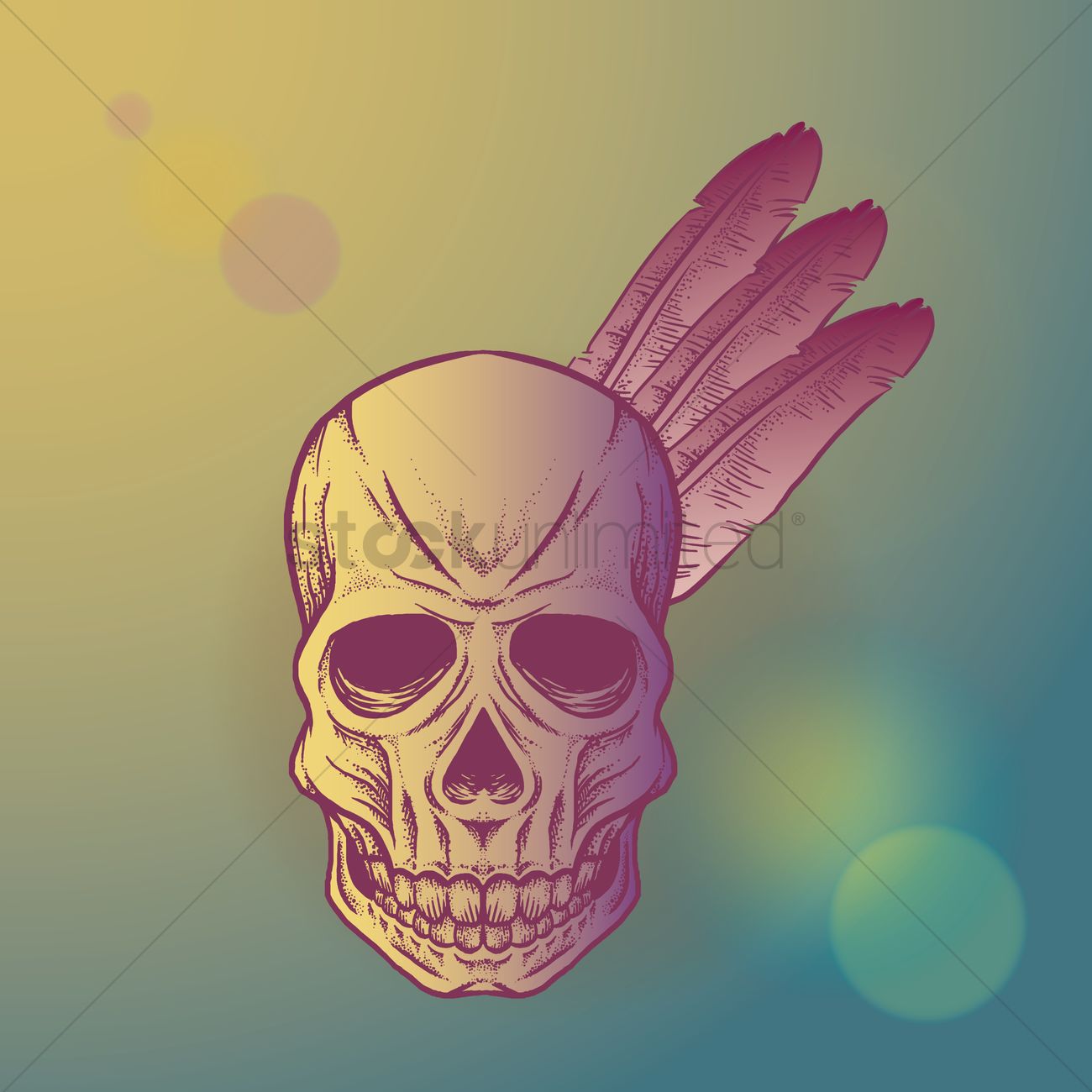 1300x1300 Skull With Native Indian Feathers Vector Image
