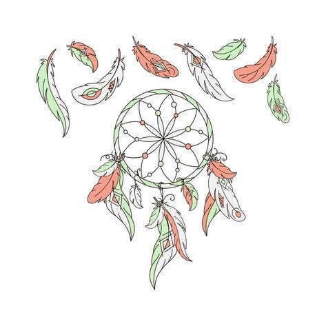 473x473 Dreamcatcher, Feathers. Vector Illustration. American Indian Dream