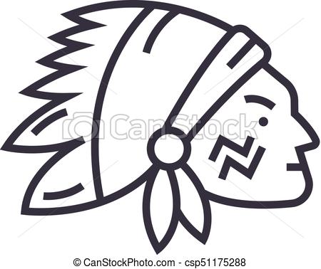 450x378 Indian Head Vector Line Icon, Sign, Illustration On Background