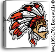 192x179 Canvas Print Of Indian Chief Mascot Head Vector Cartoon