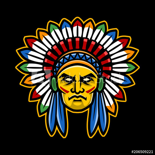 500x500 Colorful American Indian Chief Head, Sport Logo