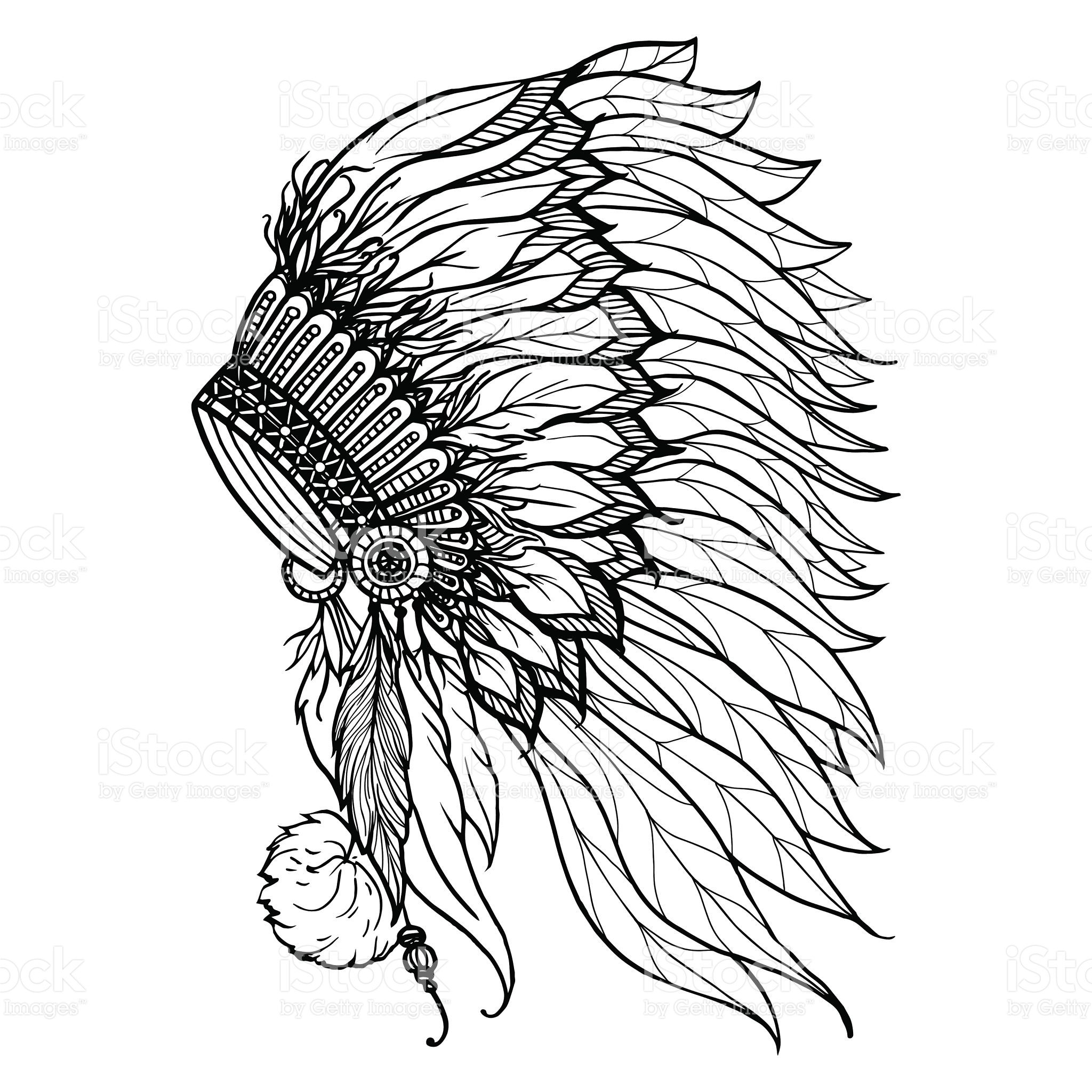 2048x2048 Doodle Headdress For Native American Indian Chief Isolated On