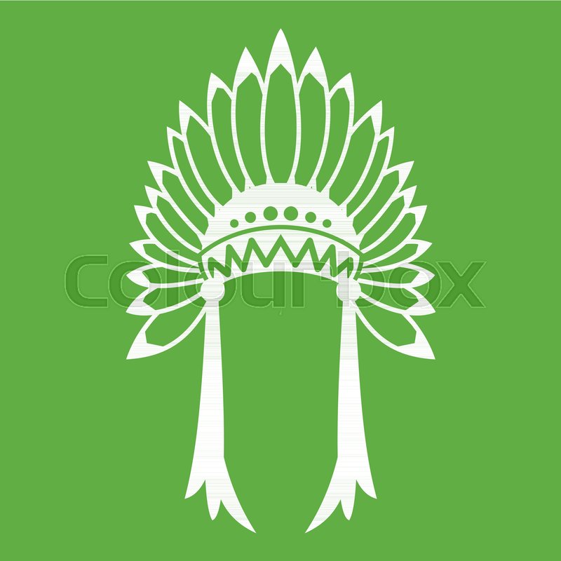 800x800 Indian Headdress Icon White Isolated On Green Background. Vector