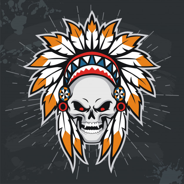 626x626 Skull With Native American Indian Headdress. Vector Premium Download