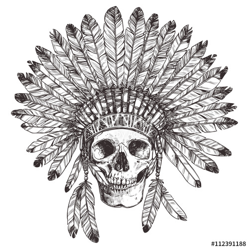 500x500 Hand Drawn Native American Indian Headdress With Human Skull