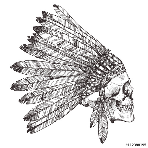 500x500 Hand Drawn Native American Indian Headdress With Human Skull In