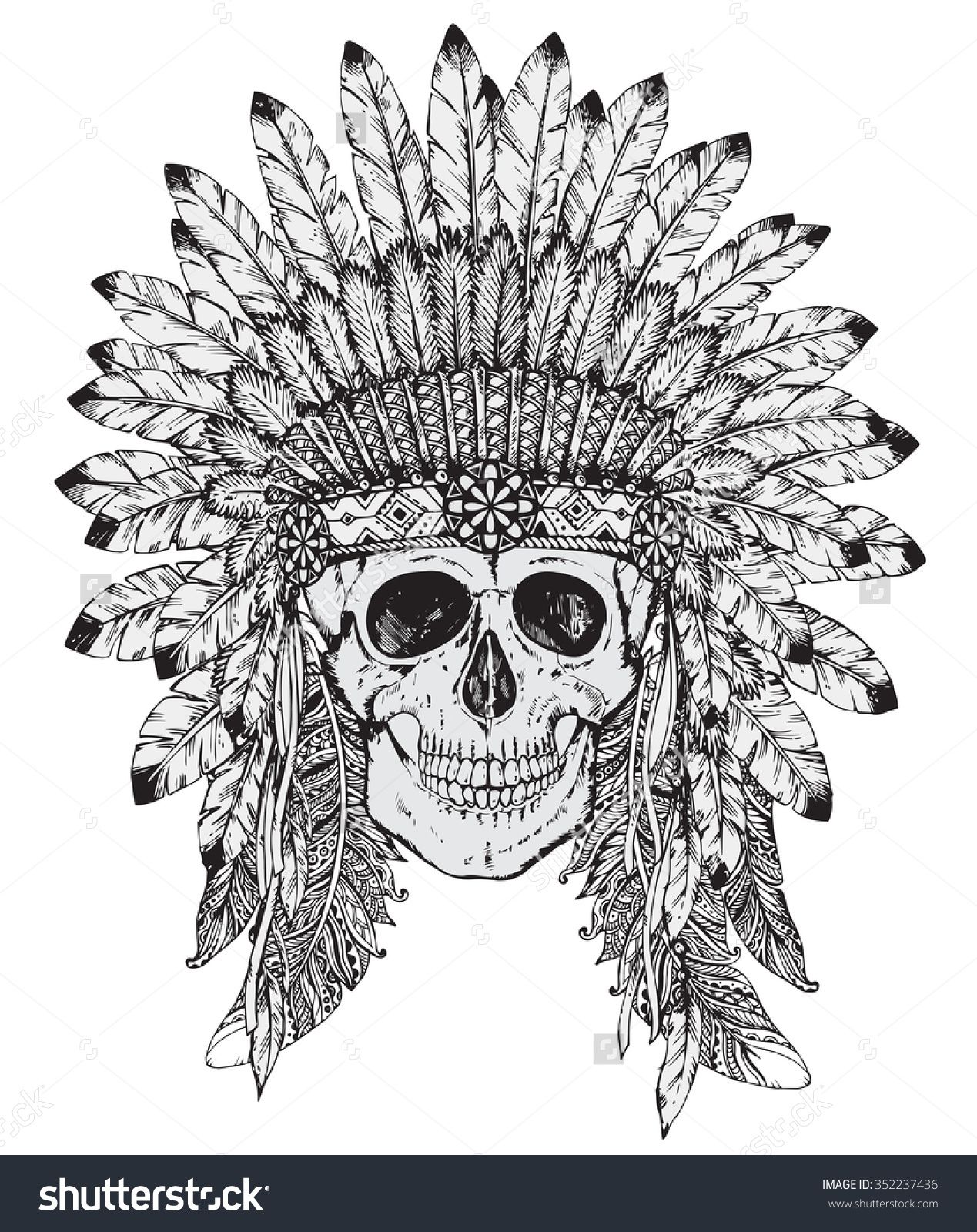 1269x1600 Hand Drawn Vector Illustration Of Native American Indian Headdress