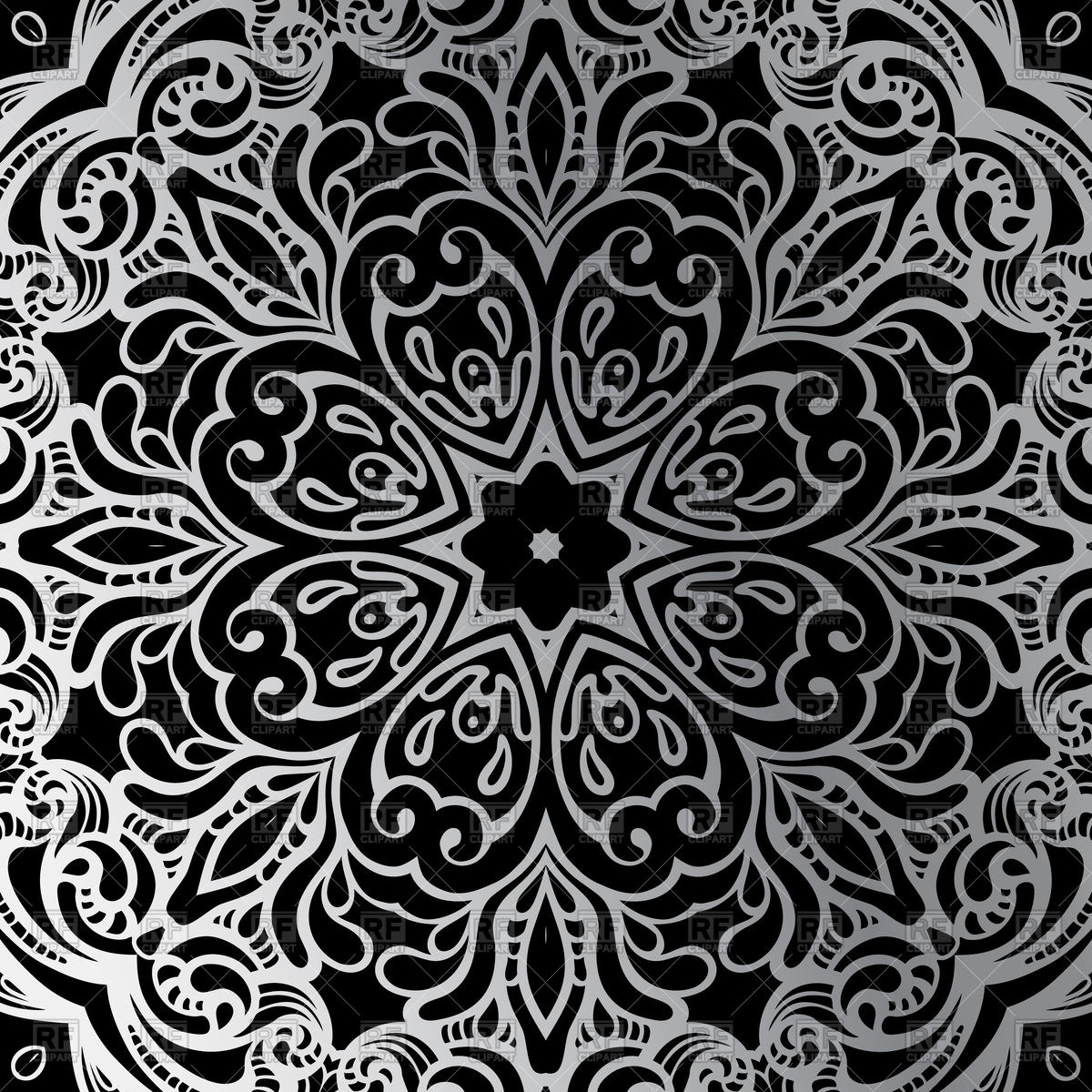 1200x1200 Silver Mandala On Black Background