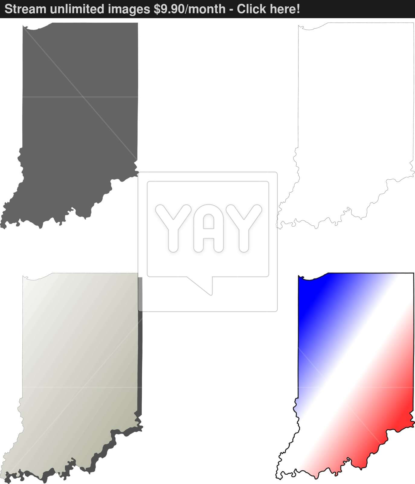 1374x1600 Indiana Outline Map Set Vector