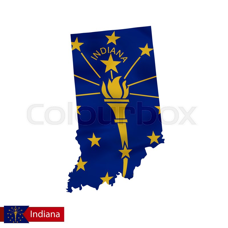 800x800 Indiana State Map With Waving Flag Of Us State. Vector