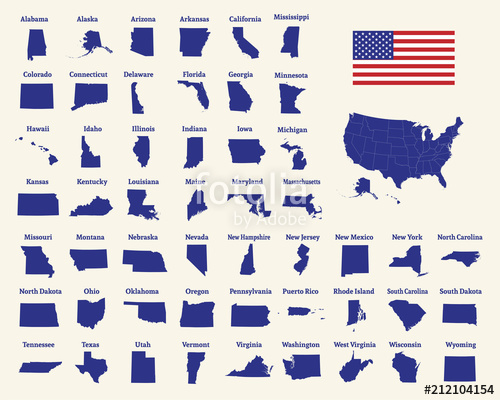 500x400 Outline Map Of The United States Of America. 50 States Of The Usa