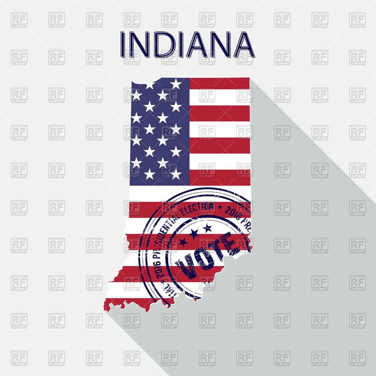 1200x1200 State Of Indiana Map With Flag And Presidential Day Vote Stamp