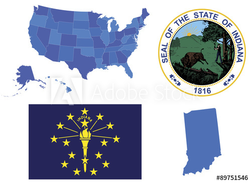 500x365 Vector Illustration Of Indiana State, Contains High Detailed Map