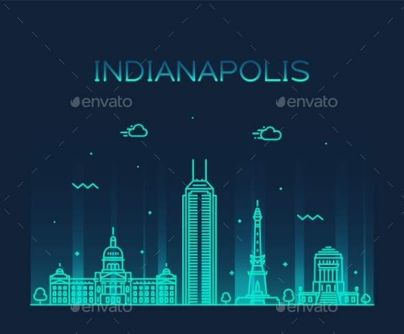 590x489 Indianapolis Skyline Indiana Usa Vector Line City By Gropgrop