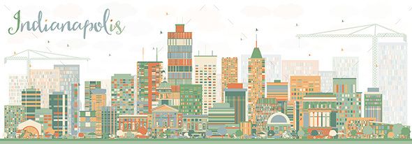 590x206 Abstract Indianapolis Skyline With Color Buildings Building