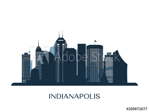 500x375 Indianapolis Skyline, Monochrome Silhouette. Vector Illustration