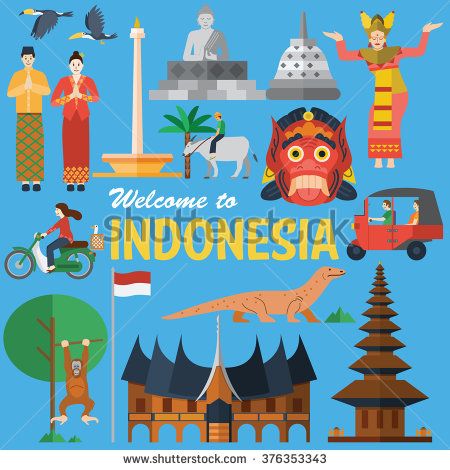 450x470 Flat Design, Illustration Of Indonesia Icons And Landmarks