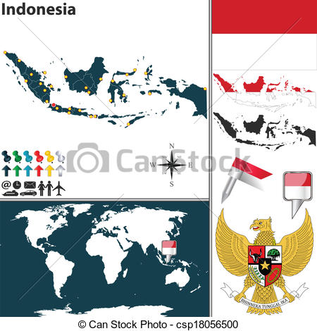 450x470 Map Of Indonesia. Vector Map Of Indonesia With Regions, Coat Of