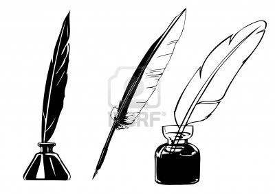 400x283 Vector Feather And Ink Bottle. Tattoo Template Tattoos