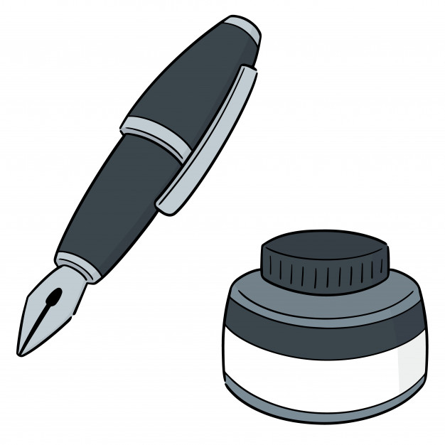 626x626 Vector Set Of Fountain Pen And Ink Bottle Vector Premium Download