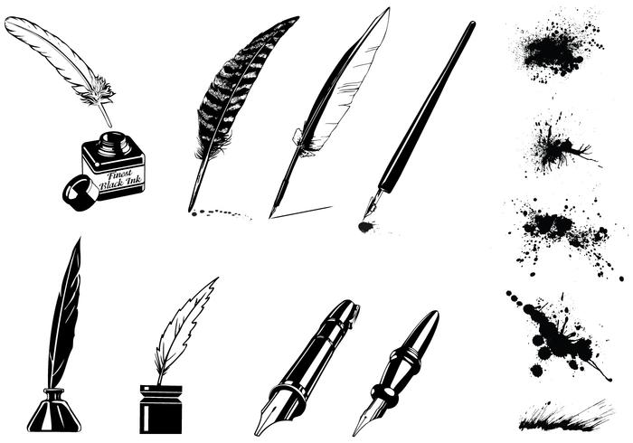 700x490 Vintage Ink Pen Vector And Splatter Vector Pack