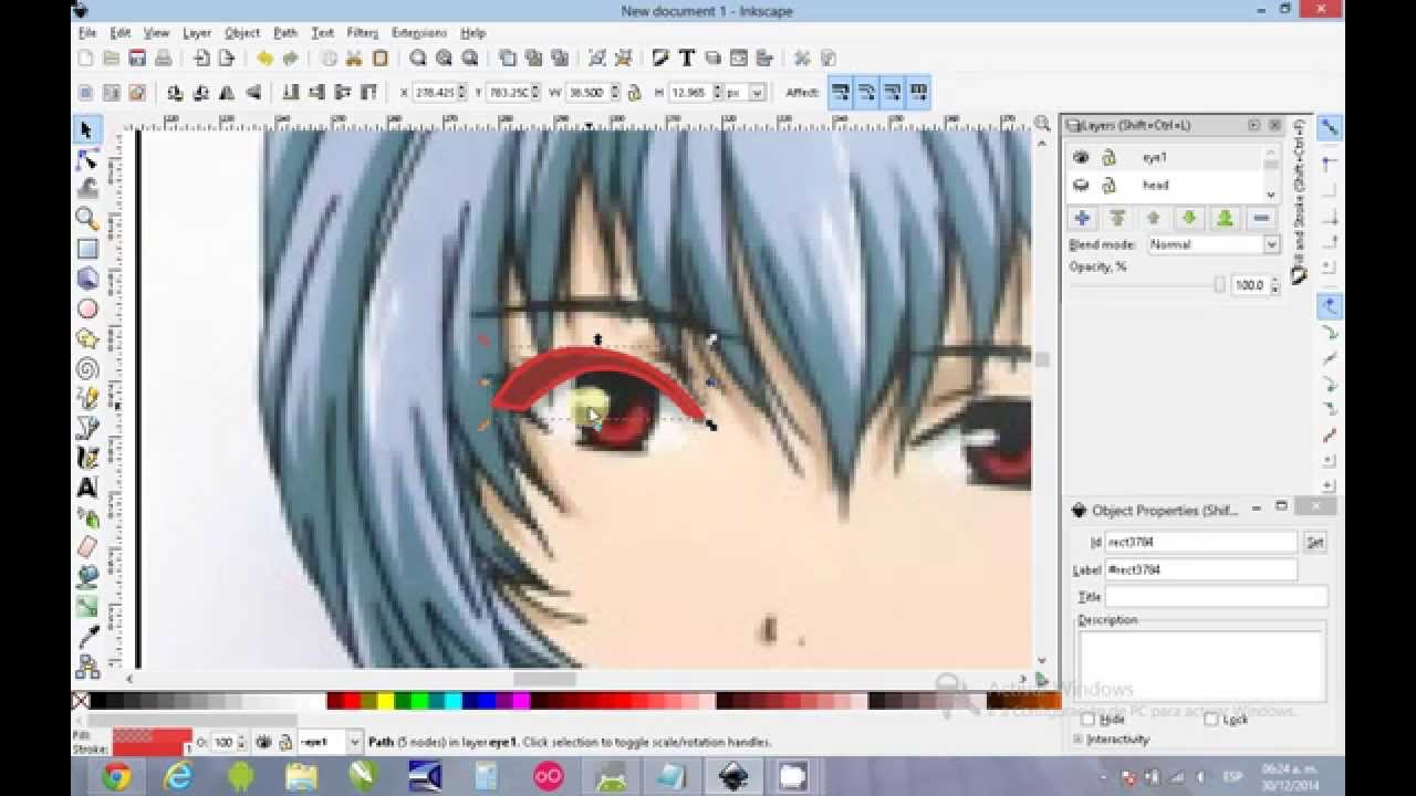1280x720 Inkscape Tutorial Trace Rei Ayanami Evangelion Vector Art Part01