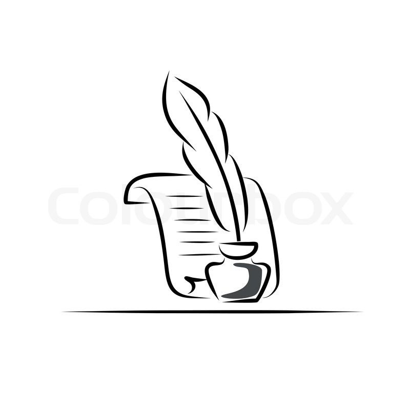 800x800 Paper Scroll, Feather And Inkwell. Vector Symbol Stock Vector